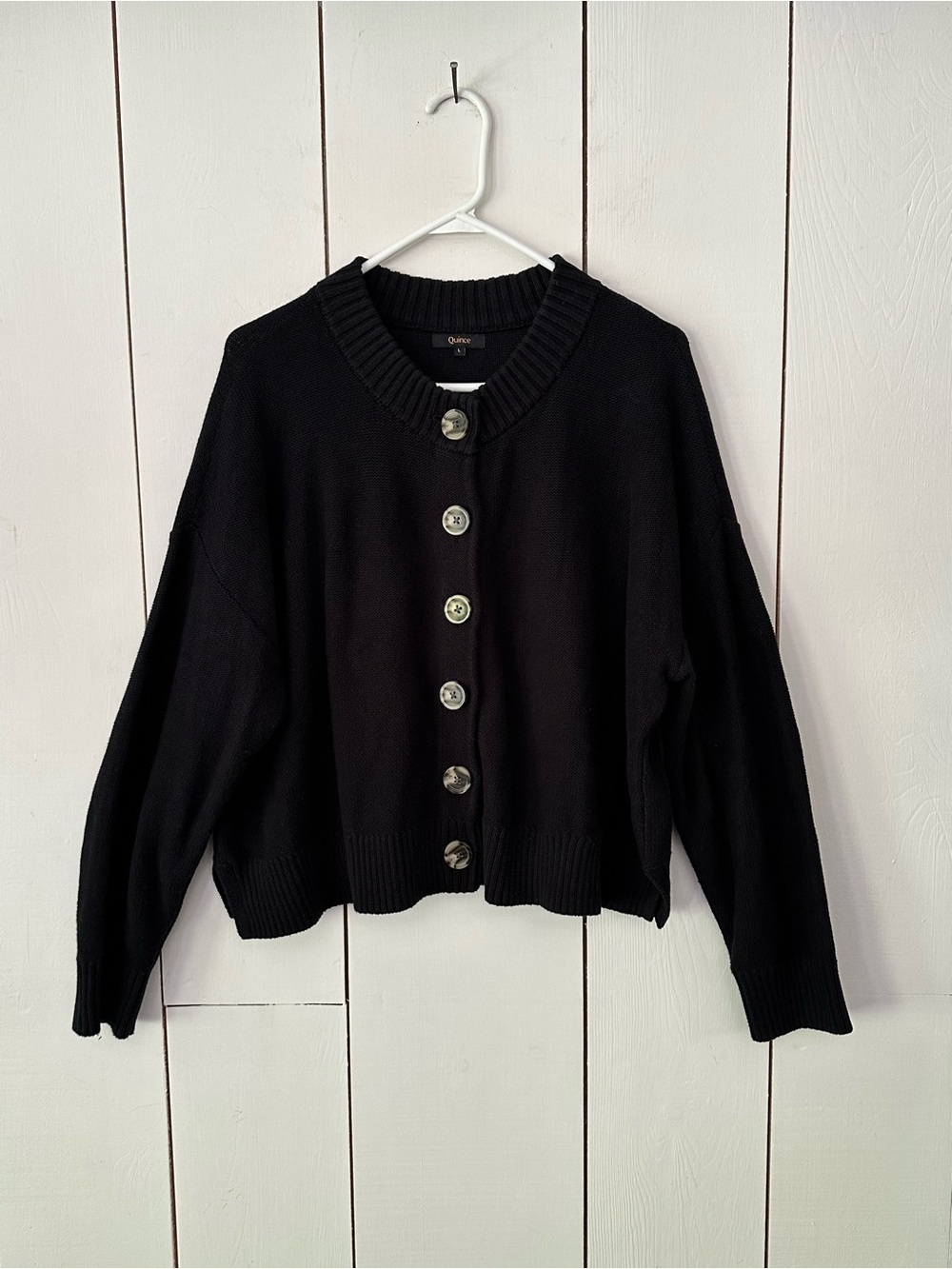 Quince 100% Organic Cotton Cropped Cardigan Sz L Black - Picture 6 of 14